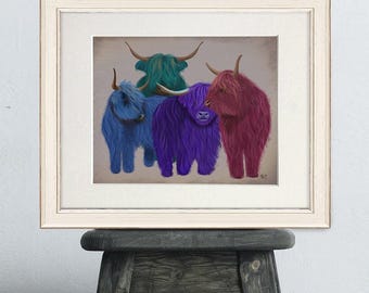 Colorful Highland Cow Art Print: Modern Farmhouse Decor