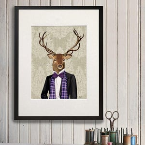 Deer print Portrait of Deer in Evening Suit Deer tuxedo Groomsman gift Wedding gift idea geek groomsmen gift hunting decor ski lodge decor