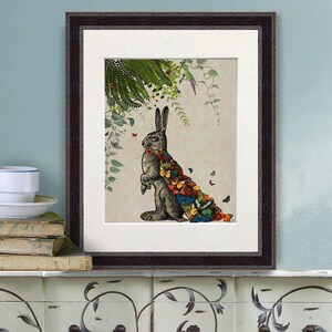 Kunstprint haas met vlindermantel: grappig kinderkamerdecor