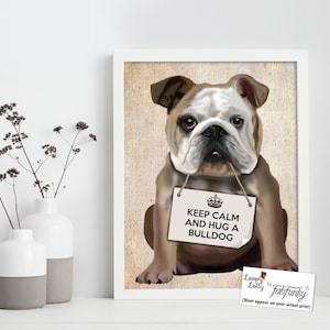 Englische Bulldogge, Umarmung einer Bulldogge Druck Kunstdruck Digitale Englische Bulldogge Illustration Wand-Dekor Wandbehang Kunst Bild Malerei