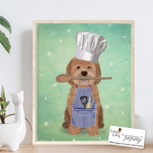 Cockapoo Druck, Cockapoo Hund Kunst, Cockapoo Geschenk, Hundekoch Druck, süße Hund Malerei, Küchenwandkunst, Kinderzimmer Hundedekor, Kinderzimmer Poster
