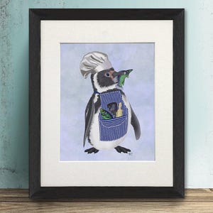 Pinguïnprint - pinguïn chef - pinguïn kunst pinguïn cadeau pinguïn decor pinguïn foto pinguïn illustratie pinguïn poster Grappige vogel decor