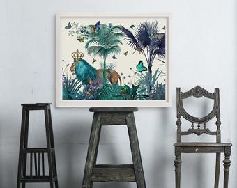 Blue Lion Print colourful wall art lion picture lion art print lion gift lion wall art gift for friend surreal animal art blue wall art