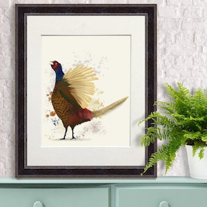 Wildvogel Kunst, Fasan Druck, Vogelmalerei, gerahmte Kunst, britisches Waldland, Wildvogeljagd, Landhaus Wohnkultur, Landgeschenke, Vogeldruck