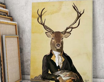 Large canvas art prints on canvas Large wall decor - Deer and Chair Portrait deer art decor Deer print art Deer canvas print Deer canvas art