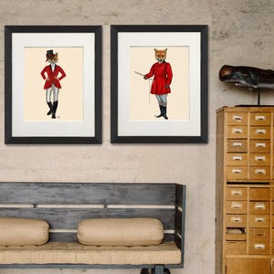 Fox hunting collection, Set of 2 prints, Fox pictures, Foxy wall art, Woodland fox art, Cabin decor, Gift for couple, Equestrian gift image 3