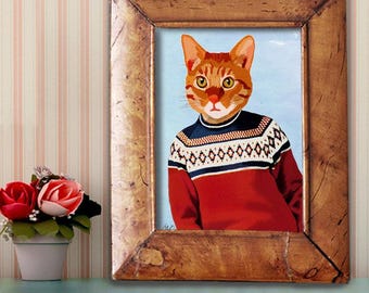 Katt Canvastavla - Skidtröja - ingefära kattbild ingefära katt present till kattälskare ingefära katttryck kattkonst skidstugadekor stugdekor