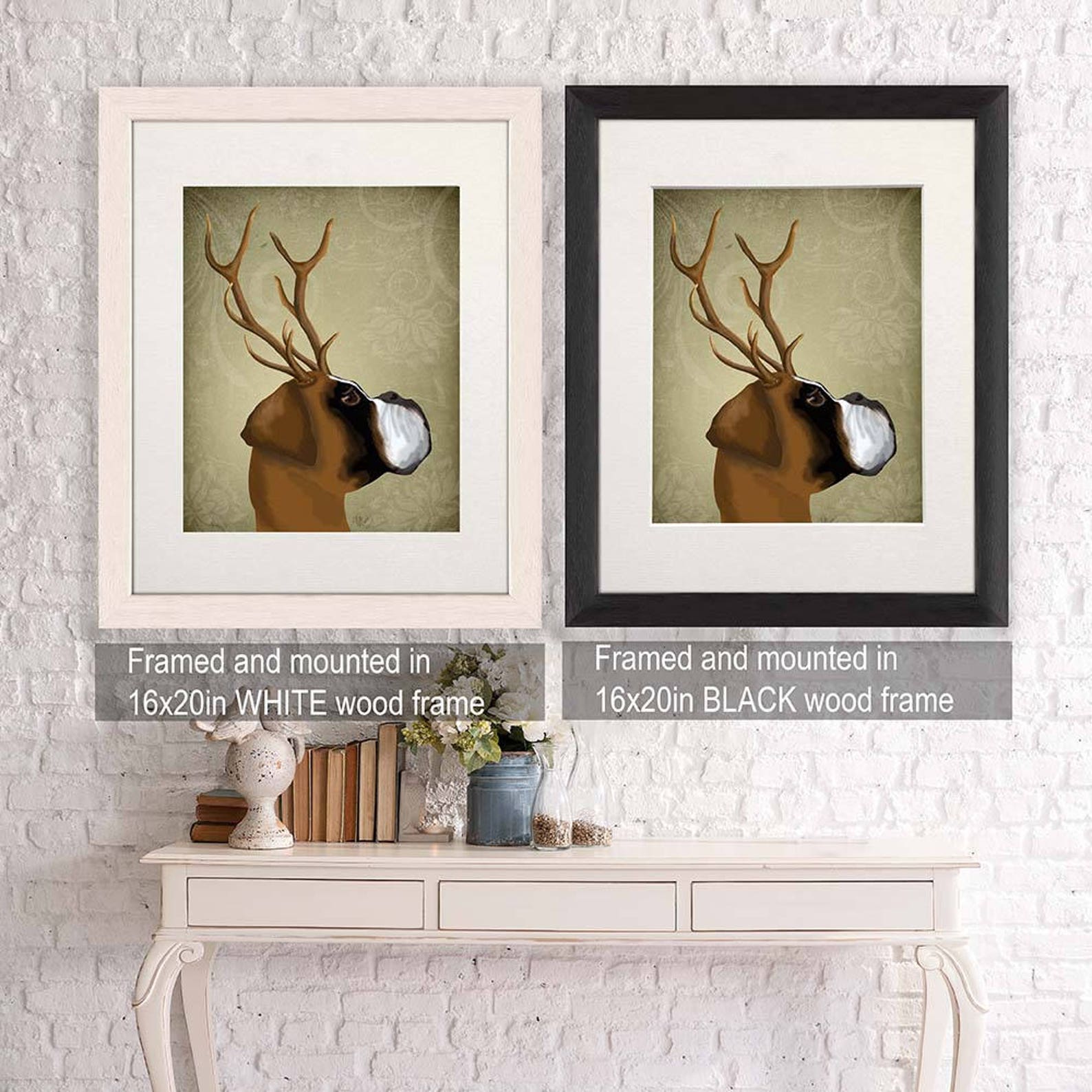 Boxer Print Boxer & Antlers Boxer dog print boxer lover gift Etsy