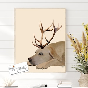 Labrador gifts Yellow Labrador art print - Labrador and Antlers - Labrador picture Labrador painting Labrador print Labrador wall art