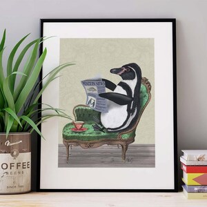 Penguin art - Penguin Reading Paper  - Penguin Decoration penguin wall art cute penguin Nursery Art for Kids Room Decor cute animal art