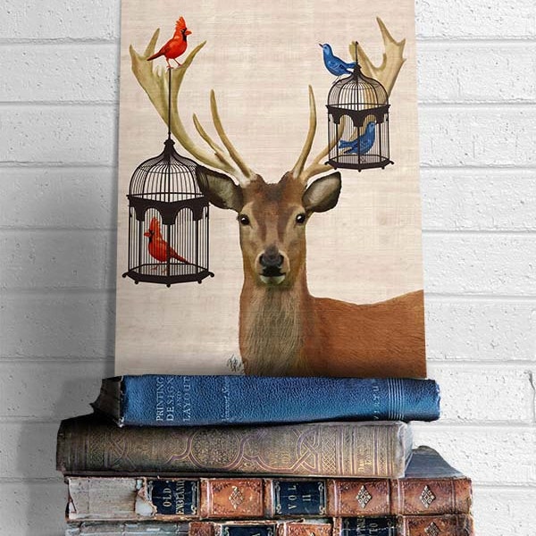 Deer Canvas art Print - Deer Bird Cages  -Art Print Digital Print Acrylic Art Illustration Original Painting wall art wall decor hanging