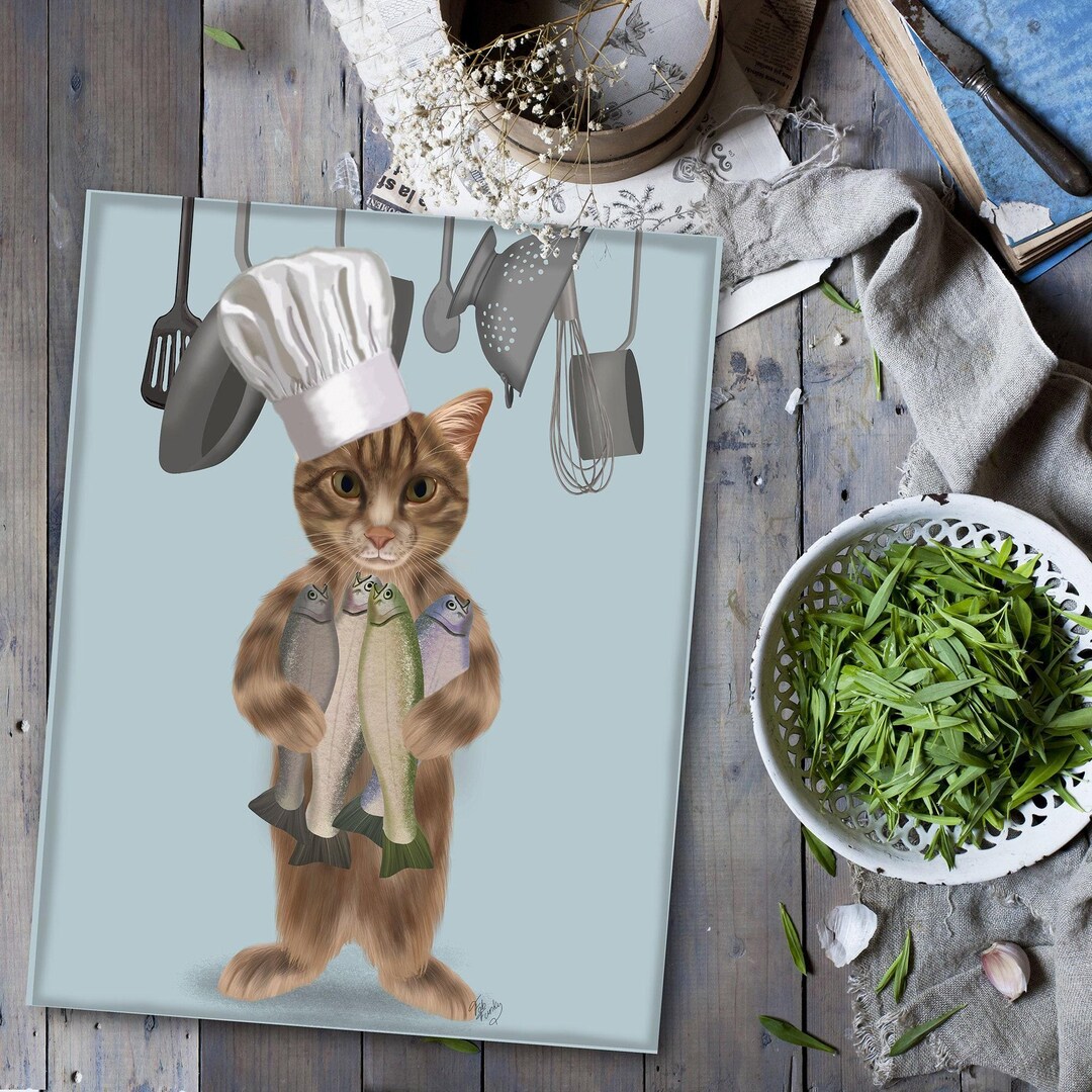 Funny Tabby Cat Chef Art Print, Kitchen Wall Decor - Etsy