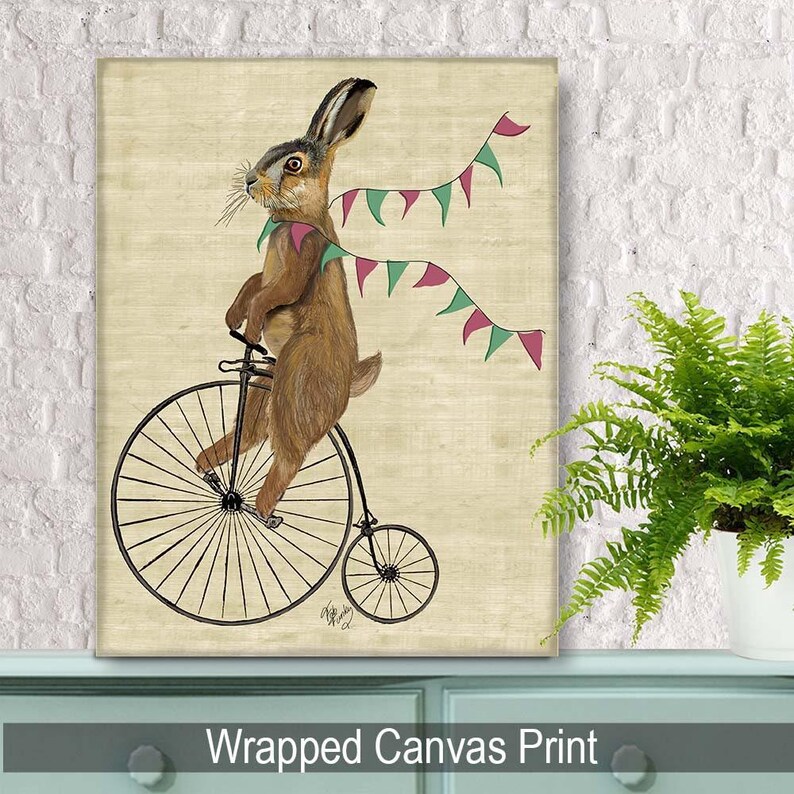 Impression d'art Lapin sur Penny Farthing – Décoration de chambre de bébé fantaisiste image 6