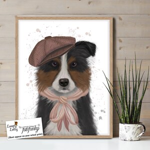 Border collie print - Border Collie in hat pink scarf - Girls room decor Scottish sheepdog mom present sister pet lover wall art dog canvas