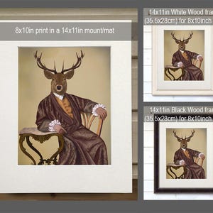 Library art - The Illustrious Deer - stag print stag decor stag wall art stag art print dining room art mens bedroom decor unique art print image 2