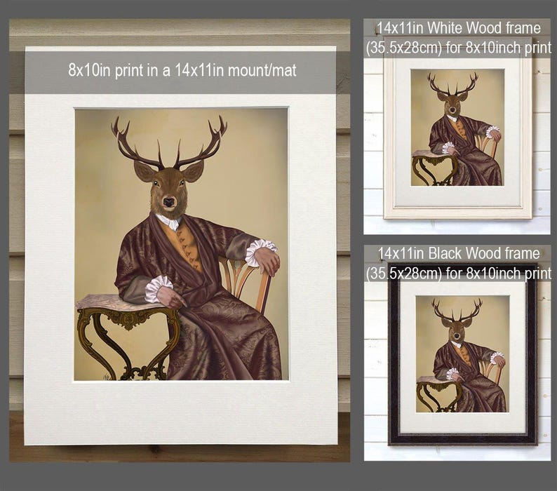 Library art - The Illustrious Deer - stag print stag decor stag wall art stag art print dining room art mens bedroom decor unique art print image 2