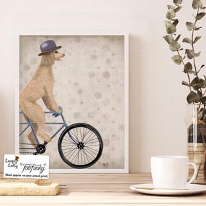 Poedel op fiets crème Kinderbadkamerkunst Badkamer wanddecor Grappige badkamerprint Toilet wanddecor Badkamer grappig muur hangende badkamer