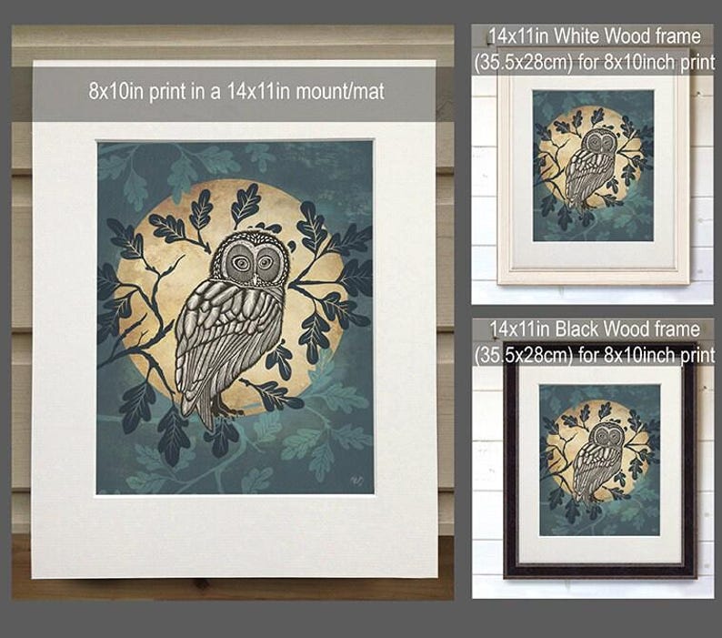 Owl in the moon print, Woodland owl art, Bird painting, Moon pictures, Giclee art print, Large canvas print, Kids bedroom decor, Nursery art image 2