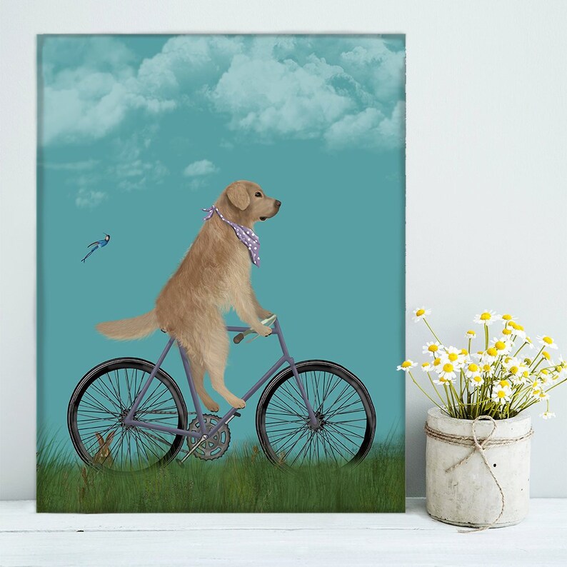 Golden Retriever on Bicycle Cycling Gift Dog Bicycling Bike Etsy