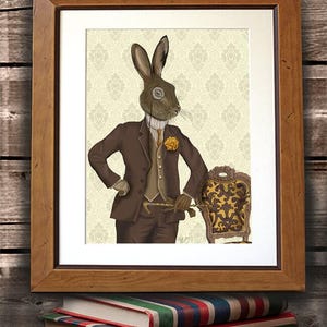 Eleganter Hase Giclée Print – Anthropomorphe Kaninchen-Wandkunst