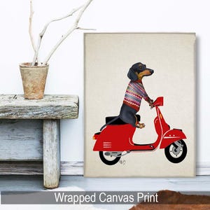 Dachshund Wiener dog art print Dachshund on Moped doxie print dachshund wall art Dachshund print art for kids room funny Office decor image 6