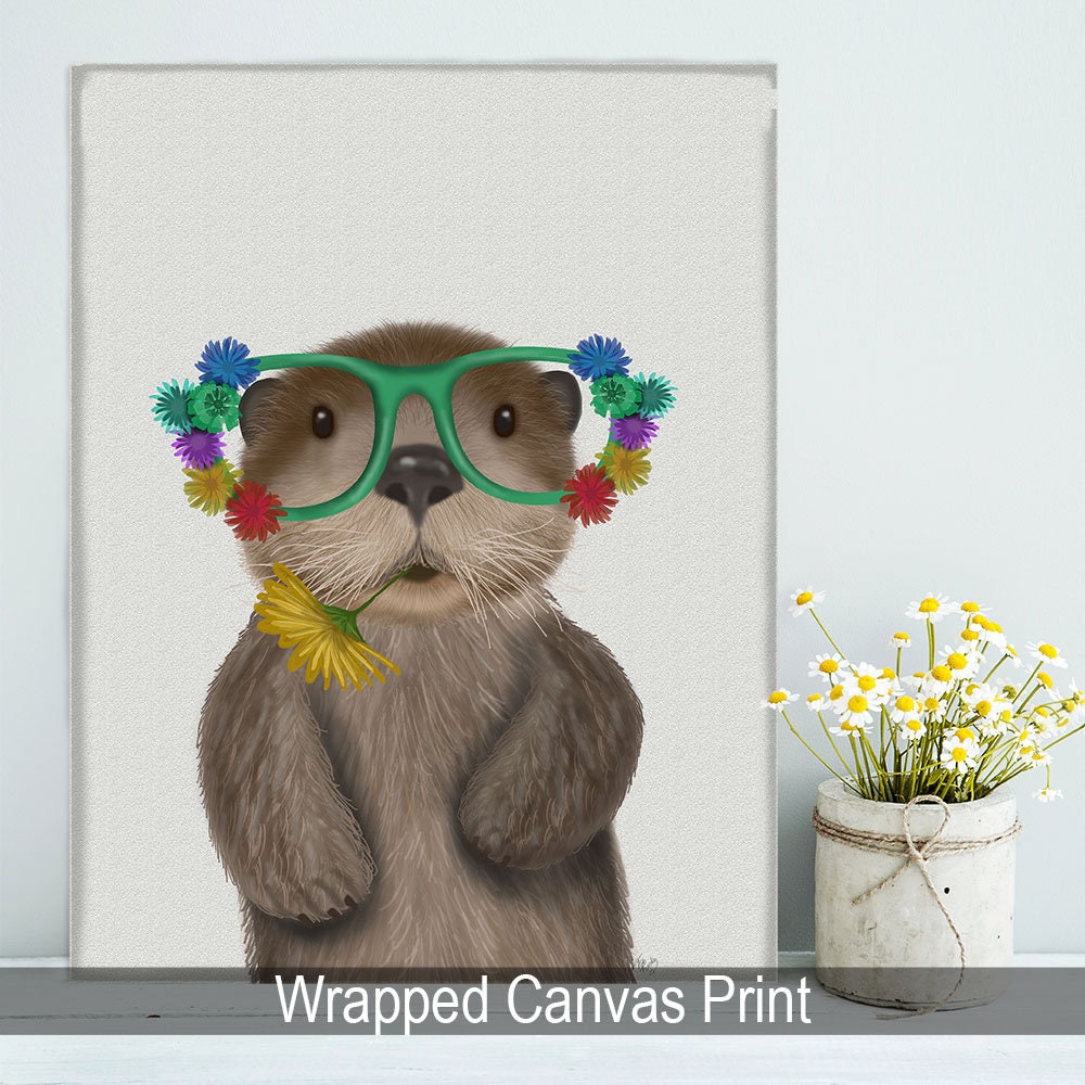 Discover Otter print - Otter flower glasses - Otter art Otter illustration Otter painting Otter poster, No Frame