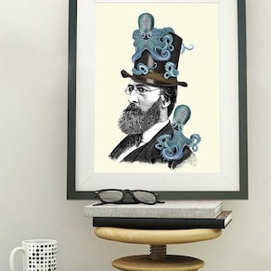 Maritimer Druck mit Dr. Oktopus Poster: geekiges Wanddekor Oktopus-Druck Oktopus-Illustration geekiger Steampunk-Kunstdruck Oktopus-Dekor