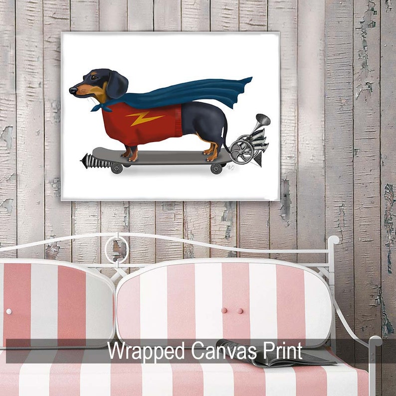 Dachshund Print Wiener dog hero Dachshund gift for dog lover sausange dog teen room wall art decor funny dachshund skateboard wall art image 8