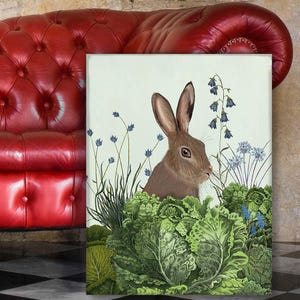 Nature inspired - Cabbage patch rabbit 2  - Rabbit poster Bunny decor Nature lover gift Rabbit print Nature wall art Woodland animal art