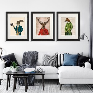Wald Animal Prints, Fuchs, Hirsch, Hase Art, 3er-Set Black Frame 16x20 inches