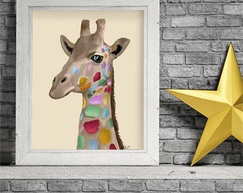 Multicolored Giraffe Print animal painting giraffe illustration giraffe picture painting kids room decor childs room illustration