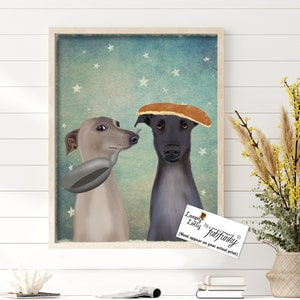 Greyhound print, Iggies art print, Whippet art, Italian greyhound, Funny dog poster, Pancake print canvas, Kitchen wall art, Dog couple gift