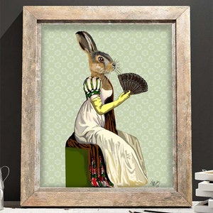 Ms Hare  Original Illustration Art Print Mixed Media Painting Wall Art Wall Decor Wall Hanging Rabbit Print Rabbit picture