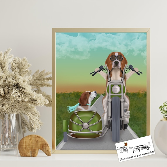 Beagle Motorbike Art Print, Dogs on Hogs Collection - Etsy