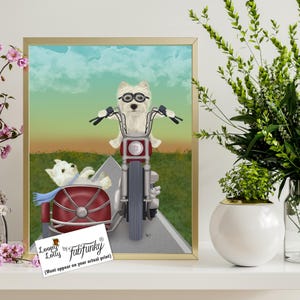 Westie dog prints - Westie chopper and sidecar - West highland terrier Terrier dog decor Westie gift Prints of dog Dog gift for couple