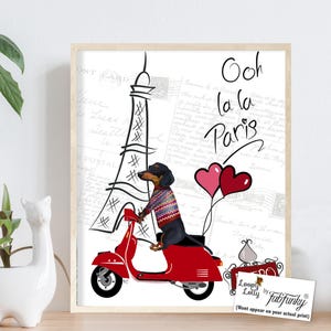 Dachshund Art Print - Dachshund in Paris - Dachshund gift wiener dog art wiener dog gift for wiener lover gift for doxie lover french print