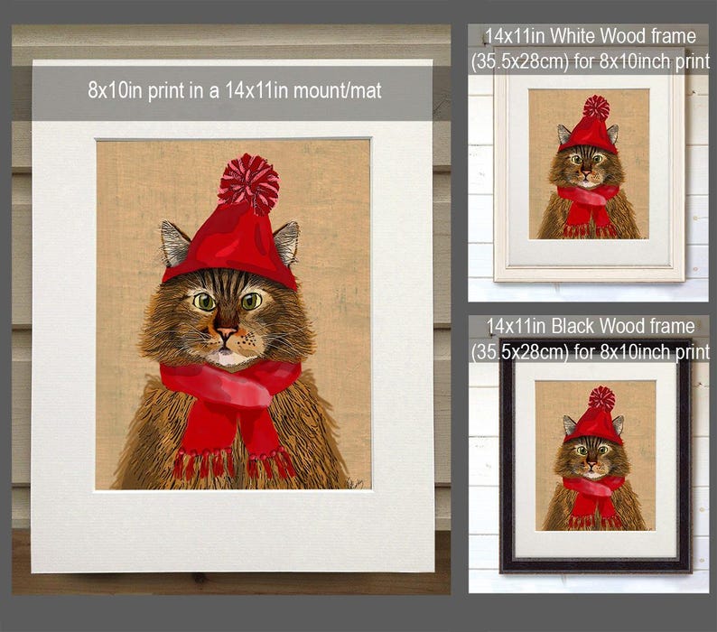 Maine Coon Cat and Woolly Hat, Maine Coon Cat poster, ginger cat wall decor cat illustration cat picture cat gift cat lover cat print image 2