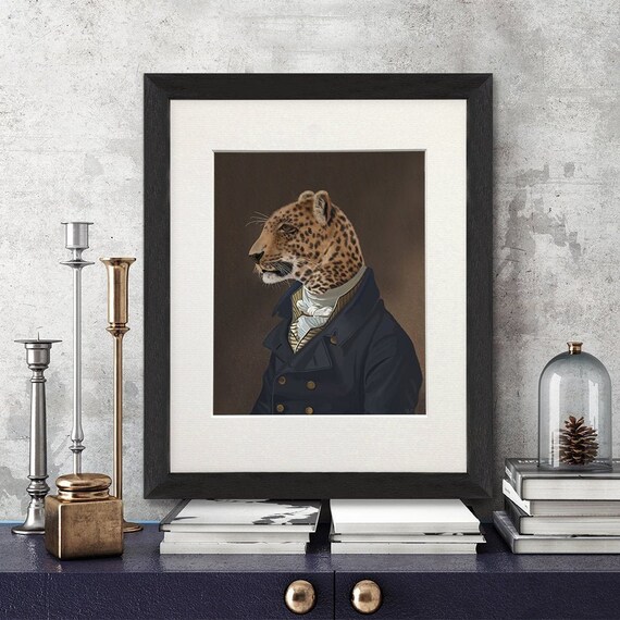 Leopard Art Decor Leopard Blue Jacket Leopard Print Leopard Wall Art Safari Animal Painting Big Cat Art Gift for Him Safari Room Decor Etsy UK