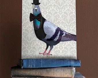 Art Print Taube Zylinder Taube Illustration Poster Acryl Malerei Giclee Wand dekor wandbehang tauben print vogel print