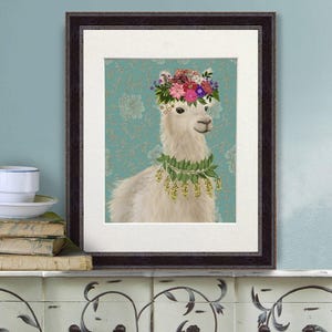 Home decor lama, lama boho 2, lama poster, lama artwork, lama muur print, boho meisje kunst aan de muur, rustiek boho decor, bloemdecor kunst