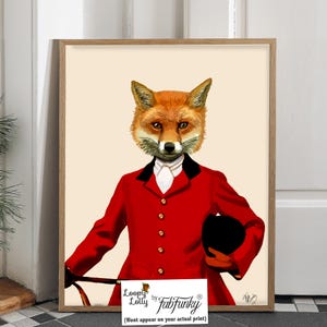Fox Hunt Art Print, Vintage Style Woodland Animal Decor image 1