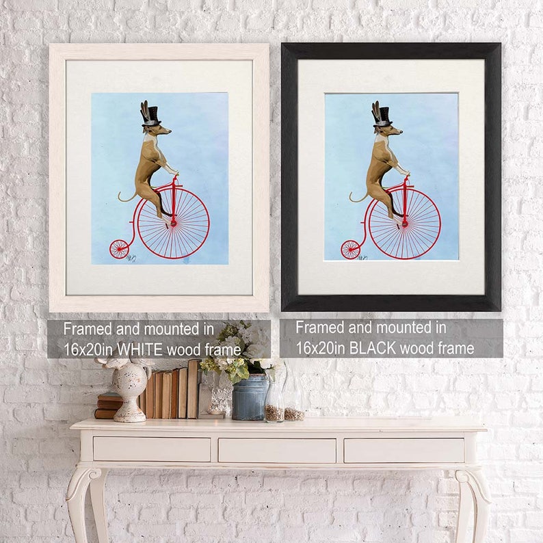 Greyhound Print Italian Red Penny Farthing Bicycle Wall Decor Wall Art Top hat Dog on bike, dog print, Whippet Iggies dog lover image 4