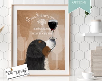 Bernese lover - Bernese Dog Au Vin - Mountain dog decor Bernese print Cute dog decor Dog art Dog painting Wine gifts Bar decor Gift for him