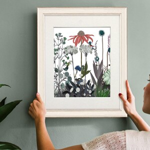 Ostrich panting, Wildflower bloom ostrich print, Ostrich wall art, Ostrich illustration, bird lover gift, gift for gardener, floral room art