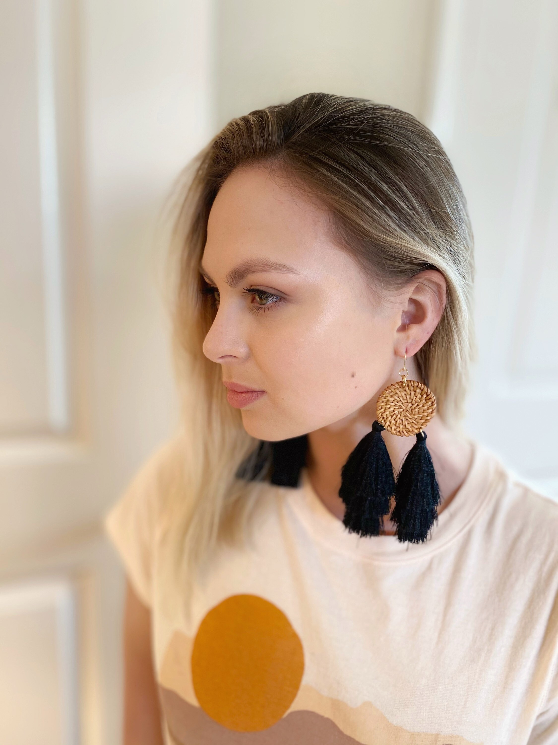 ASHLEY Earring Black Earring Rattan Earring Boho Earring Etsy