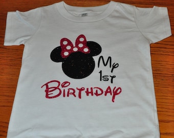 Custom Disney Birthday Shirt, Glitter Mickey Mouse Minnie Mouse