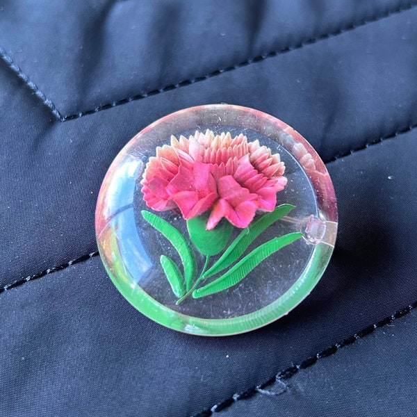 lucite reverse carved pink floral flower brooch early plastic perspex Vintage 1940/50s