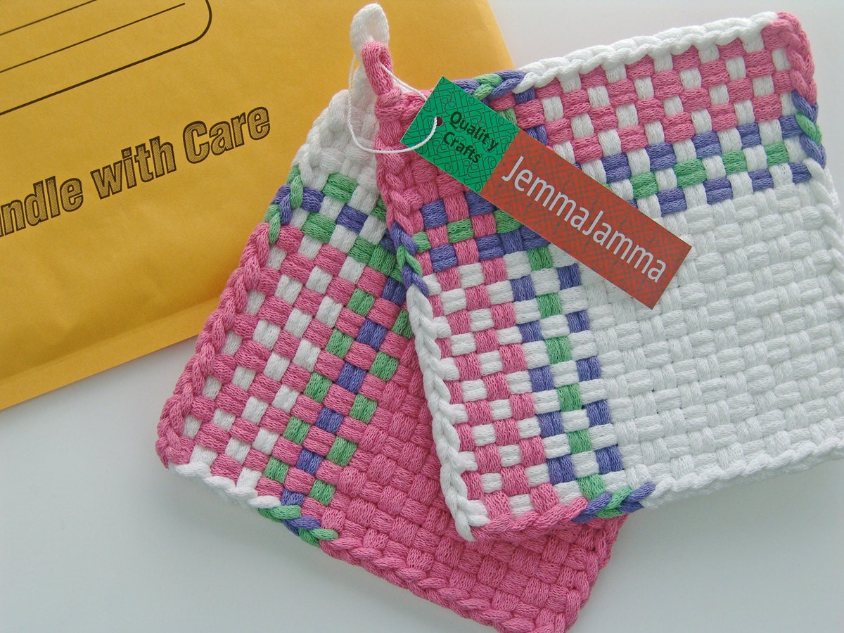 Fabric Pot Holders All Cotton Woven Loops Pink Etsy