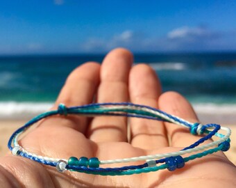 Ocean blues bracelet, waterproof bracelet, summer anklet, friendship bracelets, beachy jewelry, gift for girls, pura vida, beachy gift