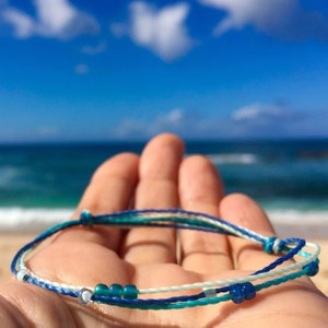 Ocean Blue Waterproof Bracelet Gift for Surfer Girl Active Women Jewelry Handmade Beach Anklet His and Hers Summer Bracelet for Men & Women